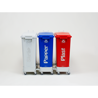 KEBAsort Sorteringsvagn;3 60-liters kärl (grå, röd, blå) med tillbehör